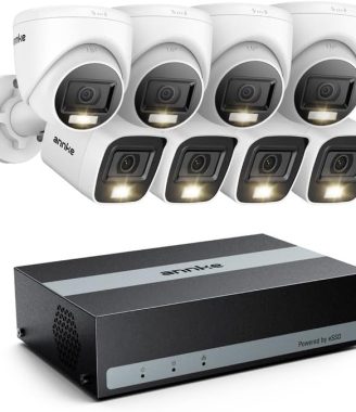 ANNKE 2MP Security Camera System, 8 Channel 3K Lite DVR Recorder with 1TB eSSD, AI Motion Detection, 4X 1080P (1920×1080) Add-on Wired Bullet Cams, 4X 2MP Turret Cams, Smart Dual Light, IP67, White
