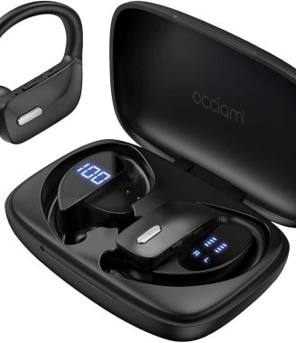occiam Wireless Earbuds Bluetooth Headphones 48H Play Back Earphones in Ear Waterproof with Microphone LED Display for Sports Running Workout Black
