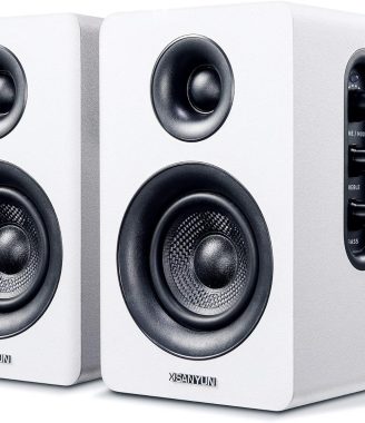 SW208 3" Active Bluetooth 5.0 Bookshelf Speakers – 60W Carbon Fiber Speaker Unit - Built-in 24bit DAC Dynamic 3D Surround Sound 2.0 Computer PC Monitor Gaming (Pair, White)